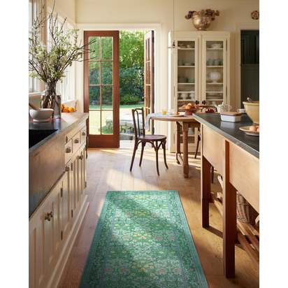 Blackthorn Multicolour Jade Flatwoven Rug by Morris & Co. - 245 x 305 cm - Rug + Pad System