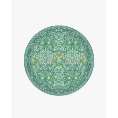 Blackthorn Multicolour Jade Flatwoven Rug by Morris & Co. - 185 Round cm - Rug + Pad System