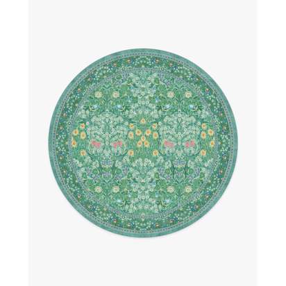 Blackthorn Multicolour Jade Flatwoven Rug by Morris & Co. - 245 Round cm - Rug + Pad System
