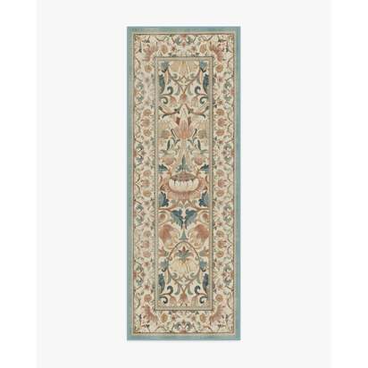 Lodden Soft Rose & Teal Flatwoven Rug by Morris & Co. - 75 x 215 cm - Rug + Pad System