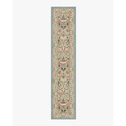 Lodden Soft Rose & Teal Flatwoven Rug by Morris & Co. - 75 x 365 cm - Rug + Pad System