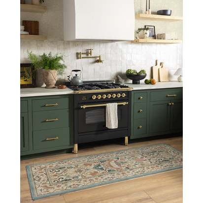 Lodden Soft Rose & Teal Flatwoven Rug by Morris & Co. - 75 x 365 cm - Rug + Pad System