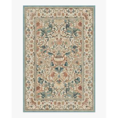 Lodden Soft Rose & Teal Flatwoven Rug by Morris & Co. - 185 x 275 cm - Rug + Pad System