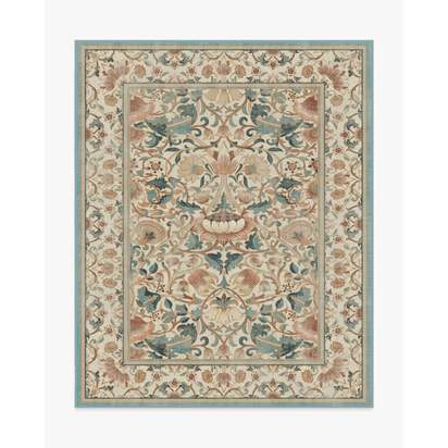 Lodden Soft Rose & Teal Flatwoven Rug by Morris & Co. - 245 x 305 cm - Rug + Pad System
