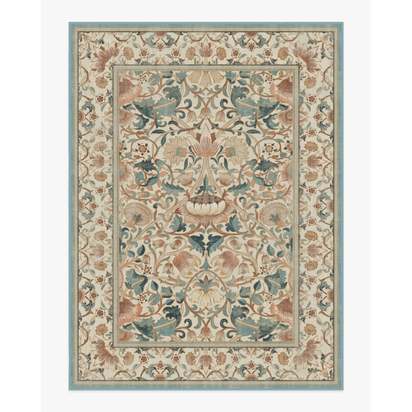 Lodden Soft Rose & Teal Flatwoven Rug by Morris & Co. - 275 x 365 cm - Rug + Pad System