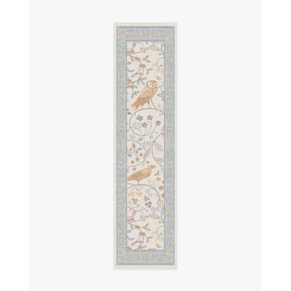 Newill Ivory & Blue Flatwoven Rug by Morris & Co. - 75 x 305 cm - Rug + Pad System