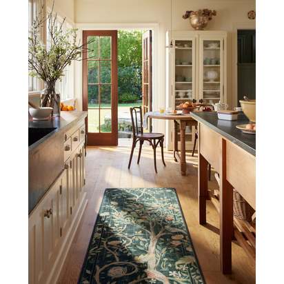 Melsetter Teal Green Flatwoven Rug by Morris & Co. - 75 x 365 cm - Rug + Pad System