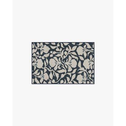 Flora Ink Blue & Ivory Flatwoven Rug by The Hiltons - 60 x 90 cm - Rug + Pad System
