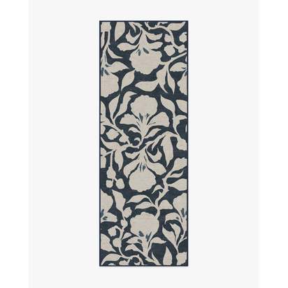 Flora Ink Blue & Ivory Flatwoven Rug by The Hiltons - 75 x 215 cm - Rug + Pad System