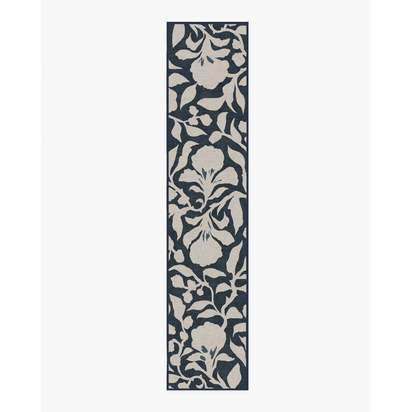 Flora Ink Blue & Ivory Flatwoven Rug by The Hiltons - 75 x 365 cm - Rug + Pad System