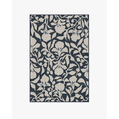 Flora Ink Blue & Ivory Flatwoven Rug by The Hiltons - 120 x 185 cm - Rug + Pad System
