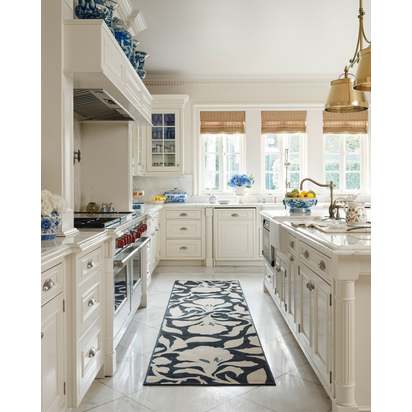 Flora Ink Blue & Ivory Flatwoven Rug by The Hiltons - 120 x 185 cm - Rug + Pad System