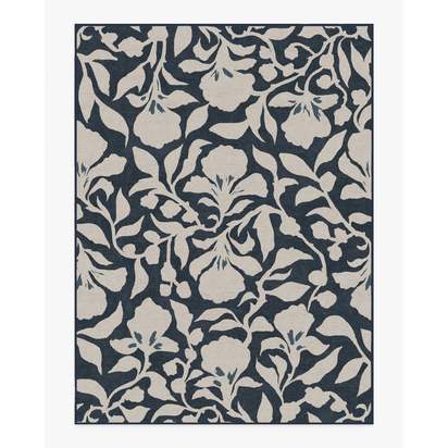 Flora Ink Blue & Ivory Flatwoven Rug by The Hiltons - 275 x 365 cm - Rug + Pad System