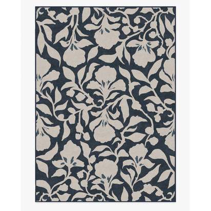 Flora Ink Blue & Ivory Flatwoven Rug by The Hiltons - 305 x 425 cm - Rug + Pad System