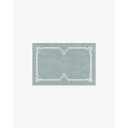 Chrysler Border Chambray Blue Flatwoven Rug by The Hiltons - 60 x 90 cm - Rug + Pad System