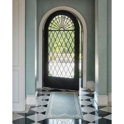 Chrysler Border Chambray Blue Flatwoven Rug by The Hiltons - 60 x 90 cm - Rug + Pad System