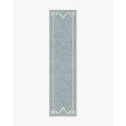Chrysler Border Chambray Blue Flatwoven Rug by The Hiltons - 75 x 305 cm - Rug + Pad System