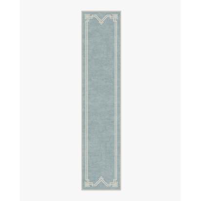 Chrysler Border Chambray Blue Flatwoven Rug by The Hiltons - 75 x 365 cm - Rug + Pad System
