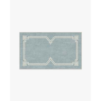 Chrysler Border Chambray Blue Flatwoven Rug by The Hiltons - 90 x 150 cm - Rug + Pad System