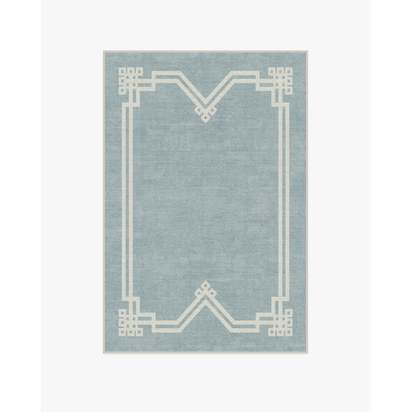Chrysler Border Chambray Blue Flatwoven Rug by The Hiltons - 120 x 185 cm - Rug + Pad System