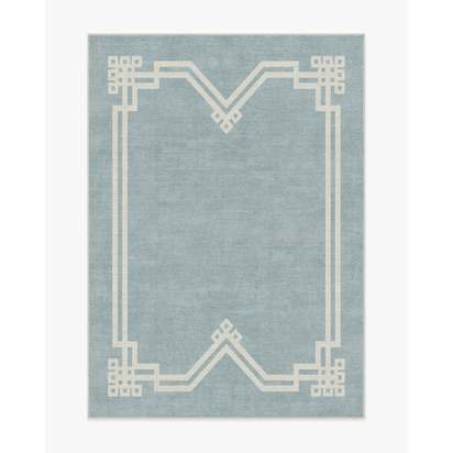 Chrysler Border Chambray Blue Flatwoven Rug by The Hiltons - 150 x 215 cm - Rug + Pad System