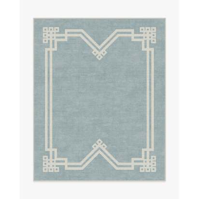 Chrysler Border Chambray Blue Flatwoven Rug by The Hiltons - 245 x 305 cm - Rug + Pad System