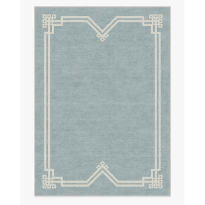 Chrysler Border Chambray Blue Flatwoven Rug by The Hiltons - 305 x 425 cm - Rug + Pad System