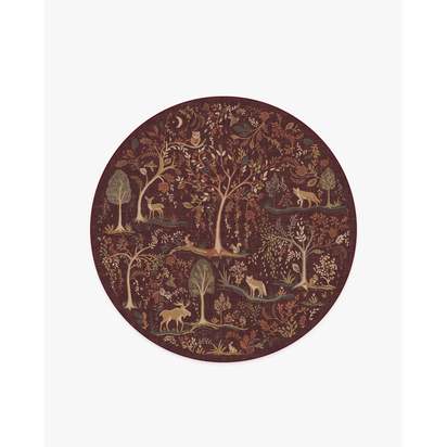 Wilder Burgundy Multicolour Flatwoven Rug - 185 Round cm - Rug + Pad System