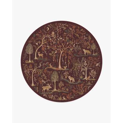 Wilder Burgundy Multicolour Flatwoven Rug - 245 Round cm - Rug + Pad System