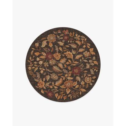 Anonna Dark Wood Flatwoven Rug - 185 Round cm - Rug + Pad System