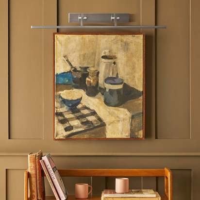 Dimmable larger Blake picture light in brushed chrome finish