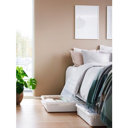 SmartStore Bedroller Storage Box with Lid and Wheels, 60L Clear | H18.5 x W59 x D79cm