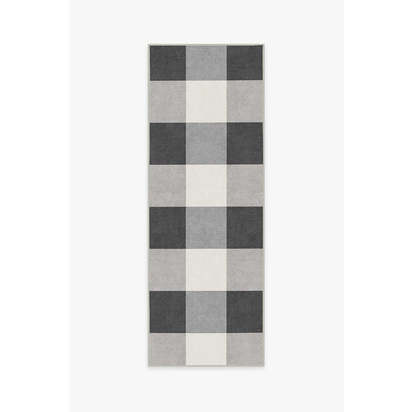 Buffalo Plaid Black & White Flatwoven Rug - 75 x 215 cm - Rug + Pad System