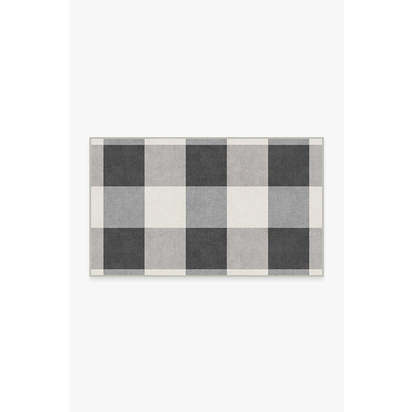 Buffalo Plaid Black & White Flatwoven Rug - 90 x 150 cm - Rug + Pad System