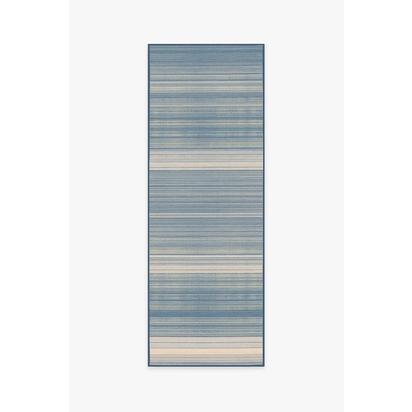 Coastal Linear Stripe Slate Flatwoven Rug - 75 x 215 cm - Rug + Pad System
