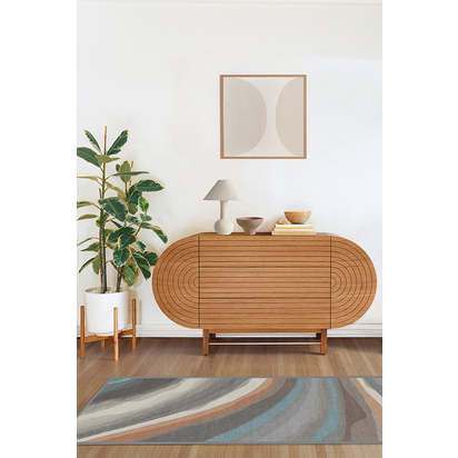 Watercolour Waves Sandstone Flatwoven Rug - 75 x 215 cm - Rug + Pad System