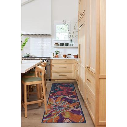 Watercolour Floral Navy Flatwoven Rug - 245 x 305 cm - Rug + Pad System