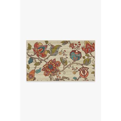 Frida Floral Natural Flatwoven Rug - 90 x 150 cm - Rug + Pad System