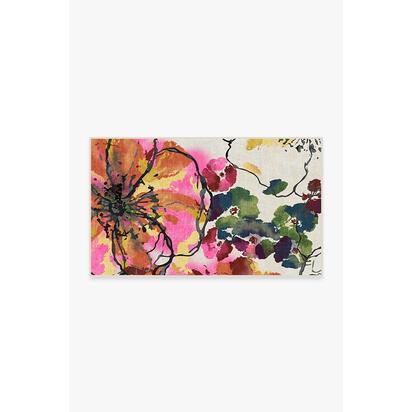 Watercolour Floral Multicolour Flatwoven Rug - 90 x 150 cm - Rug + Pad System