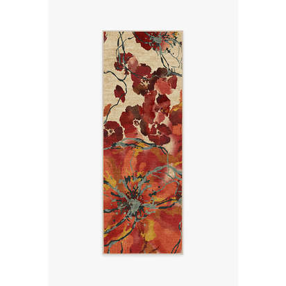 Watercolour Floral Coral Flatwoven Rug - 75 x 215 cm - Rug + Pad System
