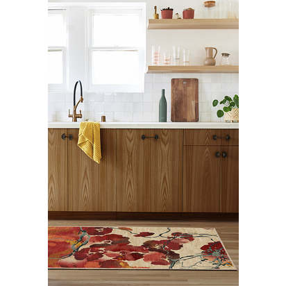 Watercolour Floral Coral Flatwoven Rug - 90 x 150 cm - Rug + Pad System