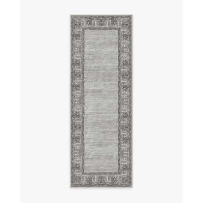 Vintage Daisy Bordered Grey Flatwoven Rug - 75 x 215 cm - Rug + Pad System
