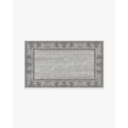 Vintage Daisy Bordered Grey Flatwoven Rug - 90 x 150 cm - Rug + Pad System