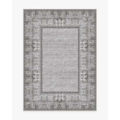 Vintage Daisy Bordered Grey Flatwoven Rug - 150 x 215 cm - Rug + Pad System
