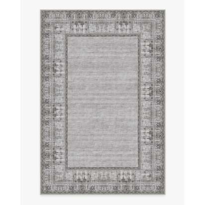 Vintage Daisy Bordered Grey Flatwoven Rug - 185 x 275 cm - Rug + Pad System