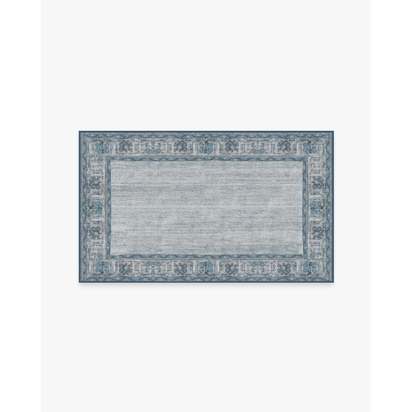 Vintage Daisy Bordered Blue Flatwoven Rug - 90 x 150 cm - Rug + Pad System