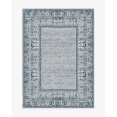 Vintage Daisy Bordered Blue Flatwoven Rug - 150 x 215 cm - Rug + Pad System