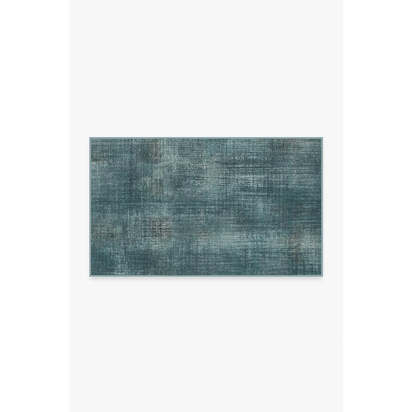 Sudaria Solid Teal Blue Flatwoven Rug - 90 x 150 cm - Rug + Pad System