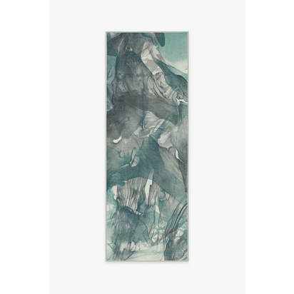 Aurora Teal Grey Flatwoven Rug - 75 x 215 cm - Rug + Pad System