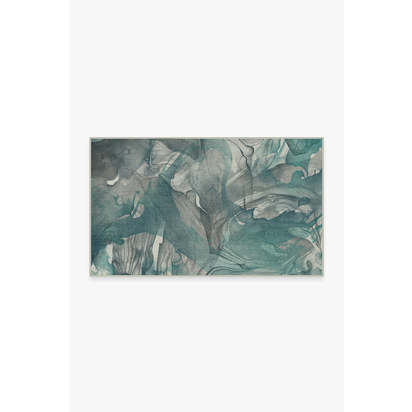 Aurora Teal Grey Flatwoven Rug - 90 x 150 cm - Rug + Pad System